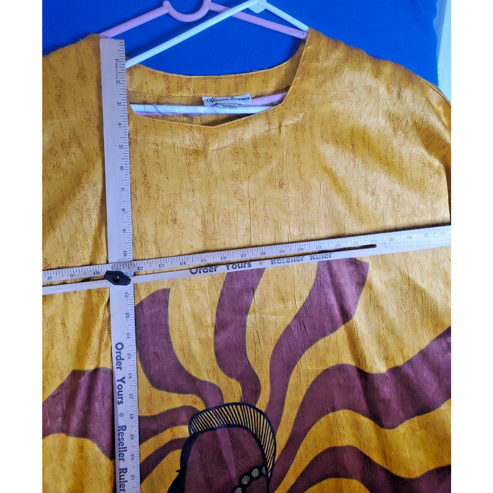 Vintage African Essence Kaftan Dress Womens One Size Yellow Afrocentric Graphic - Picture 6 of 14